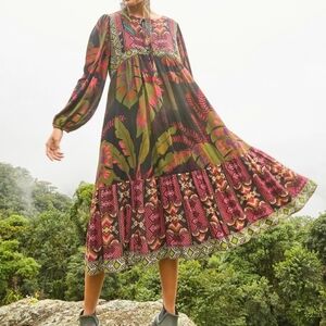 FARM Rio Foral Tropical Forest Bohemian Maxi Dress, Size XS